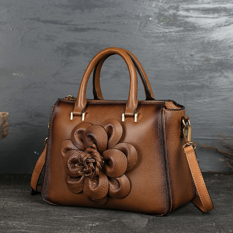 The New Square Bag Totem Leather Handbags Casual Floral Retro Women's Handbag