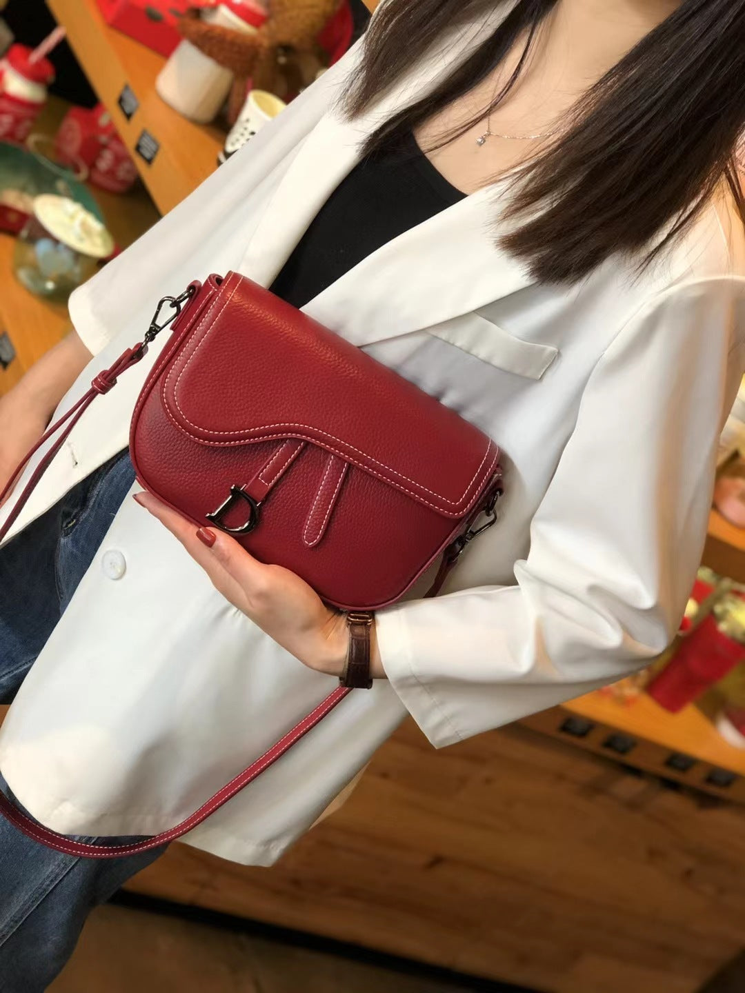 Bolso bandolera de cuero para mujer estilo coreano