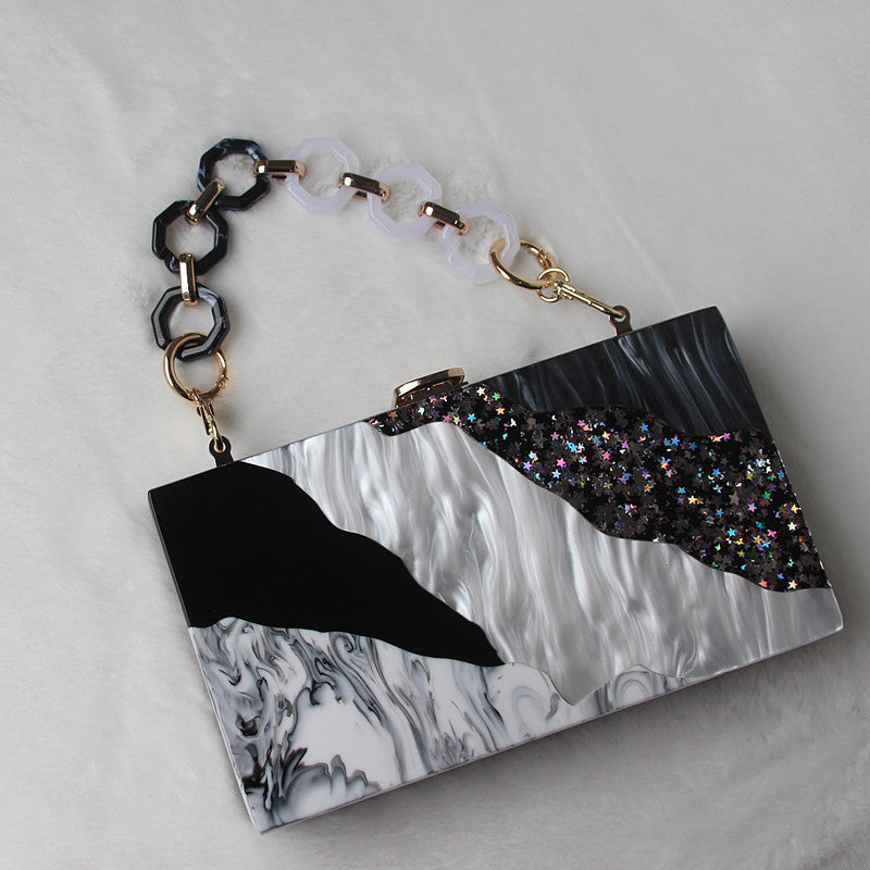 Sac de soirée de mariage tendance Pochette à paillettes noires et blanches