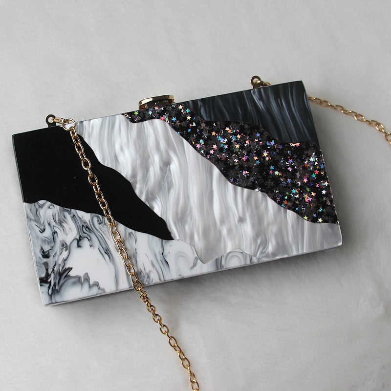 Sac de soirée de mariage tendance Pochette à paillettes noires et blanches