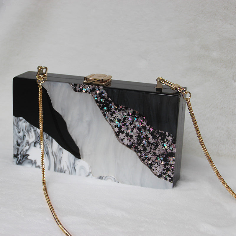 Sac de soirée de mariage tendance Pochette à paillettes noires et blanches