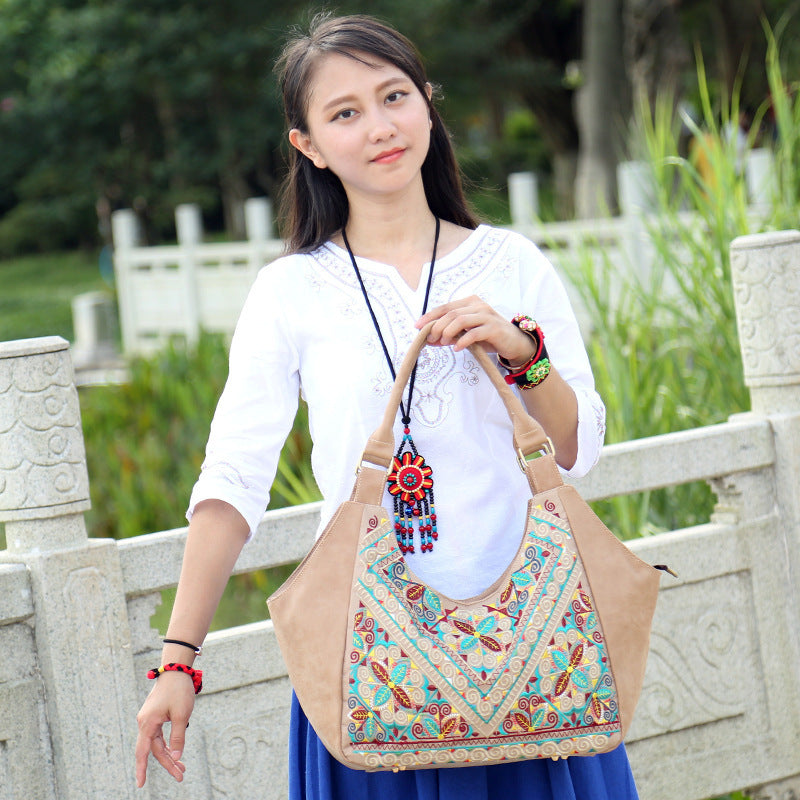 Pu Leather Women's Handbag Bangkok Bag Retro Embroidery Bag