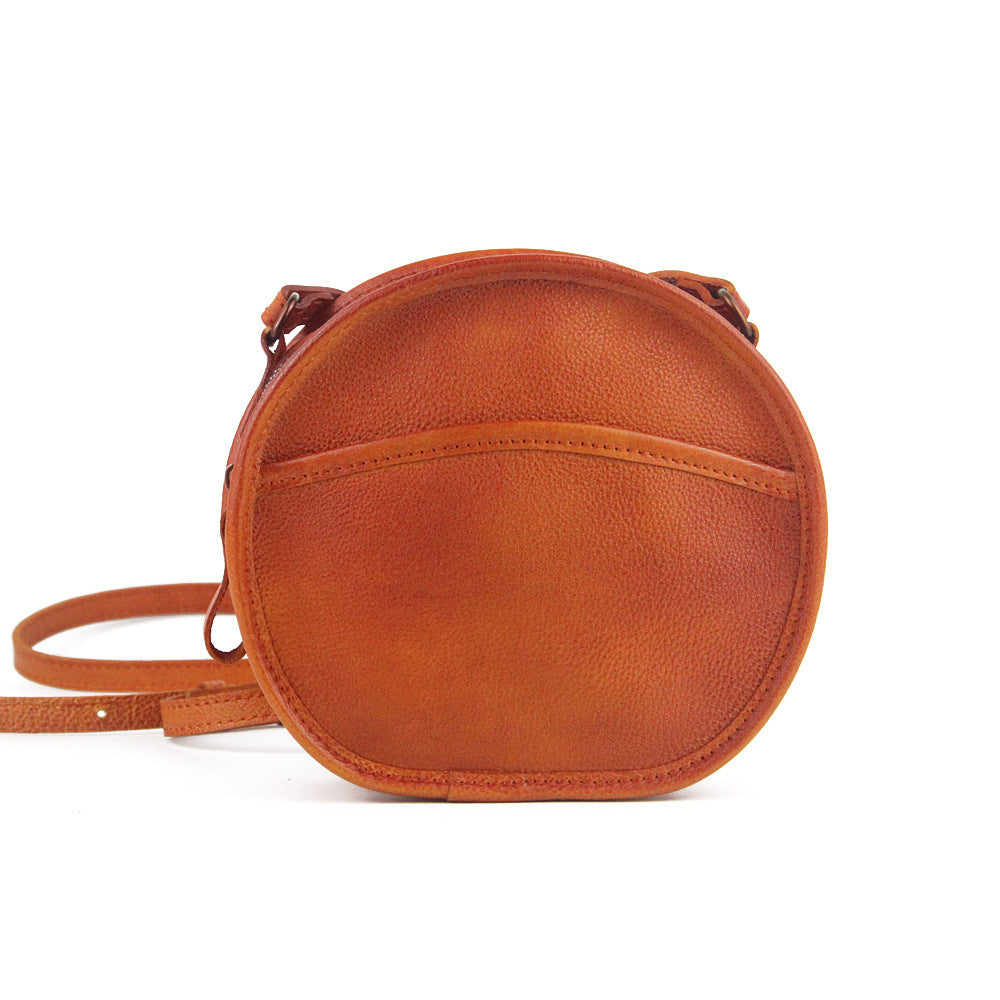 Retro Vegetable Tanned Leather Bag Round Diagonal