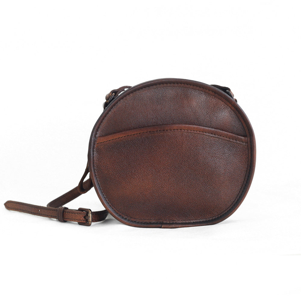 Retro Vegetable Tanned Leather Bag Round Diagonal