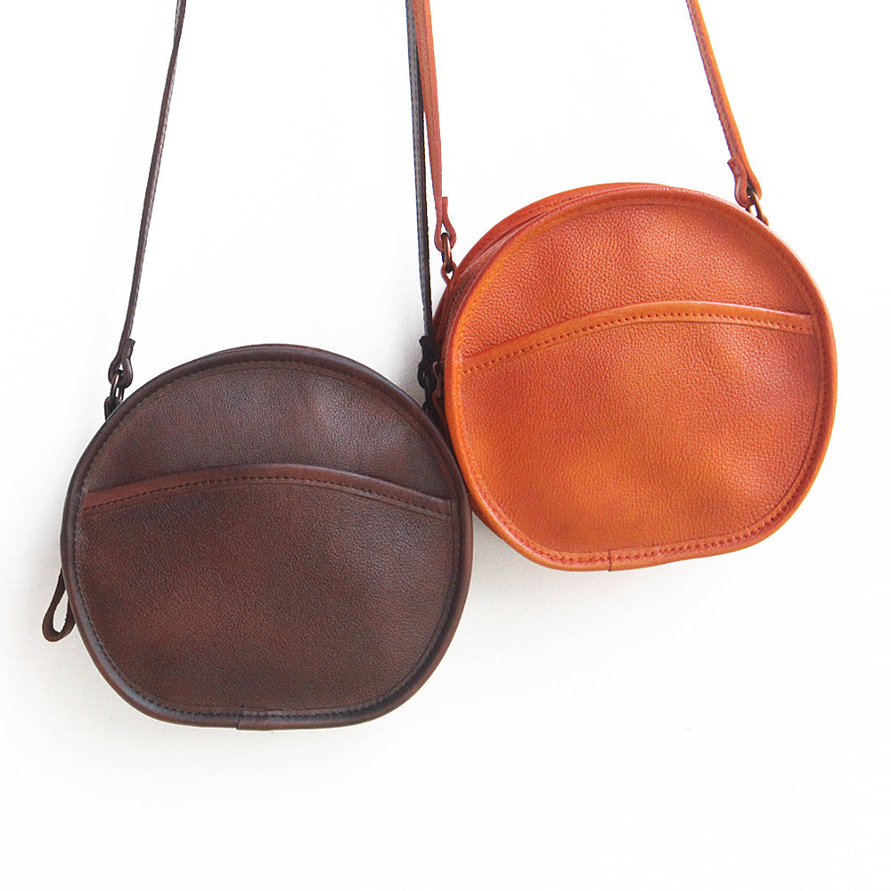 Retro Vegetable Tanned Leather Bag Round Diagonal