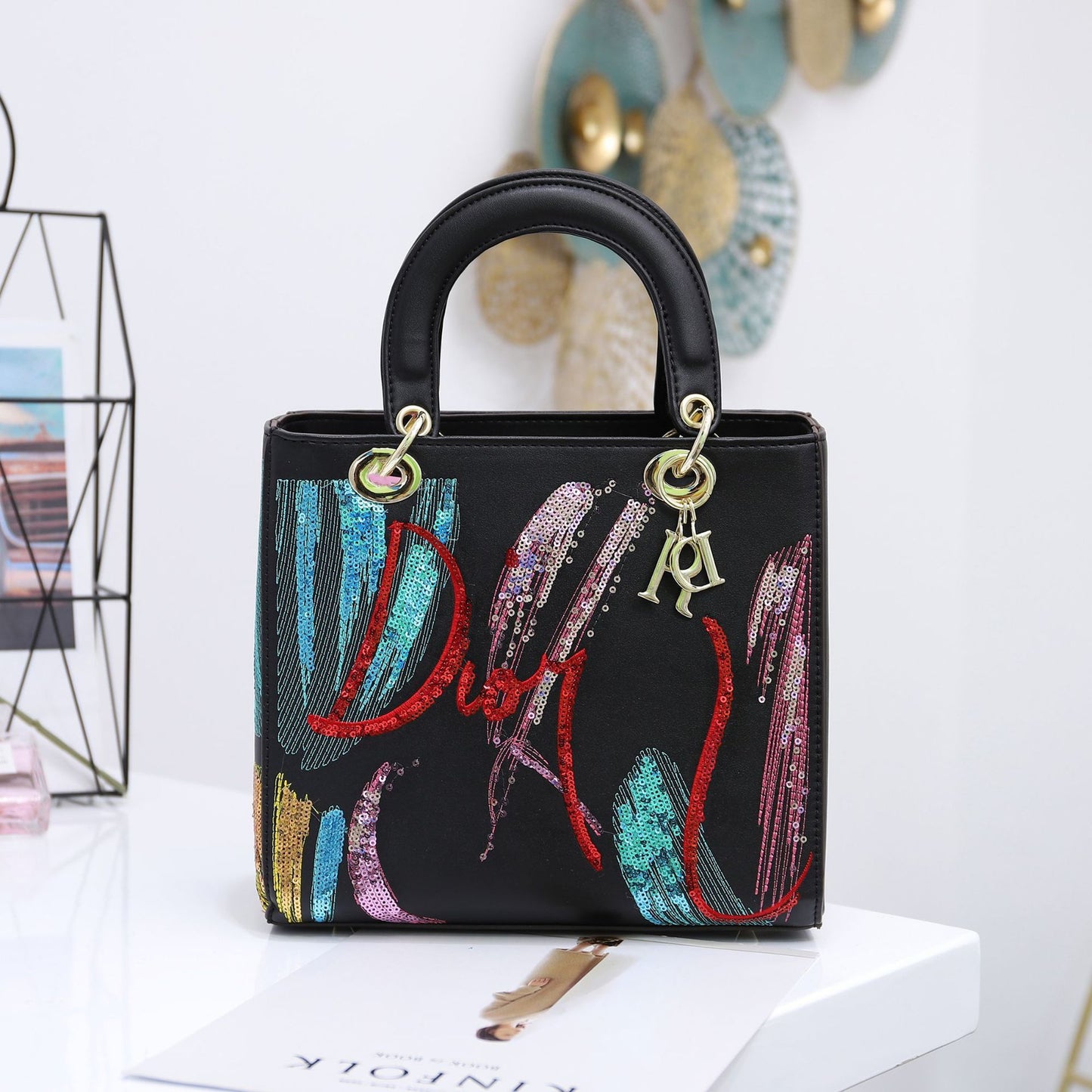 Sequin Embroidered Pu Handbags Portable Messenger Ladies Bag