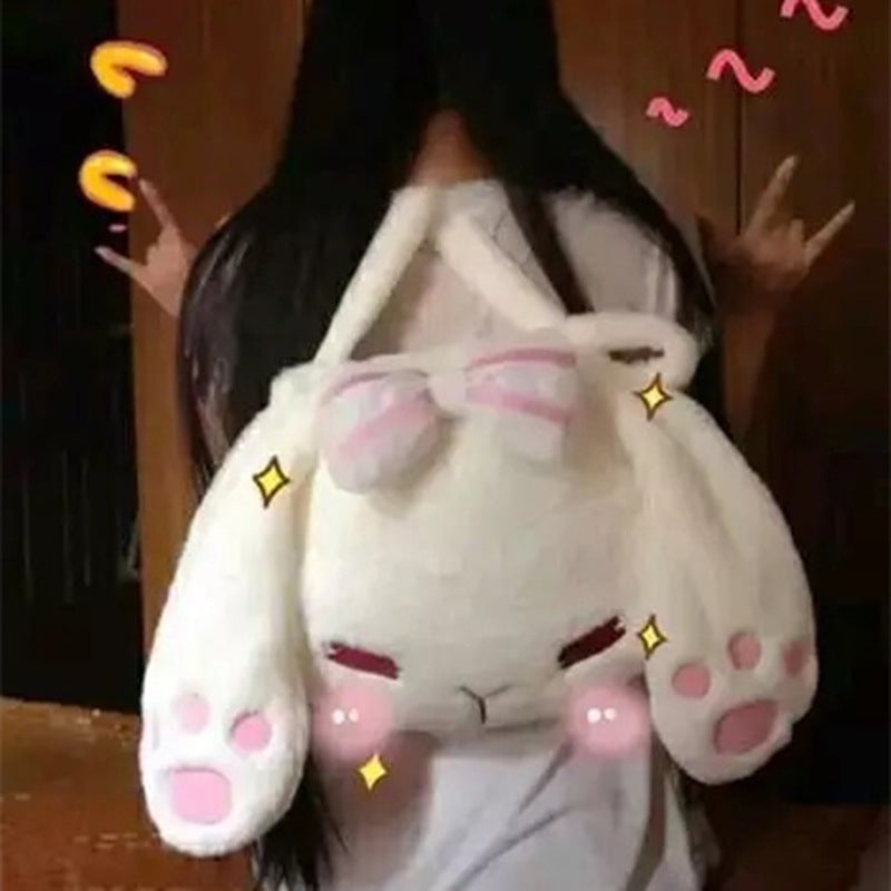 Mochila japonesa suave con forma de cabeza de conejo para niñas, bonita mochila tipo mensajero de Lolita para niños