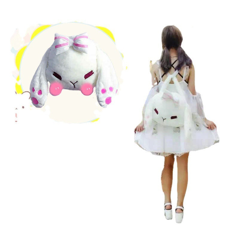 Mochila japonesa suave con forma de cabeza de conejo para niñas, bonita mochila tipo mensajero de Lolita para niños