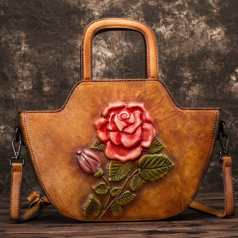 Three-dimensional Embossing Hand-wiping Color Hand Bag Top Layer Cowhide Single Shoulder Messenger