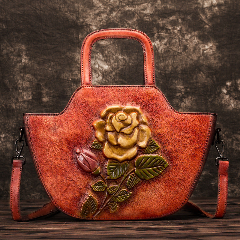 Three-dimensional Embossing Hand-wiping Color Hand Bag Top Layer Cowhide Single Shoulder Messenger