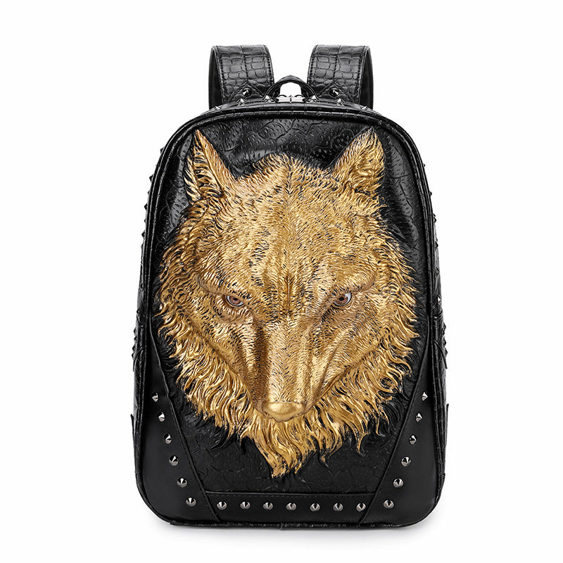 Mochila con cabeza de lobo punk y estampado 3D para el hombro