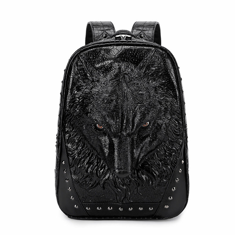 Sac à dos punk à tête de loup en relief 3D