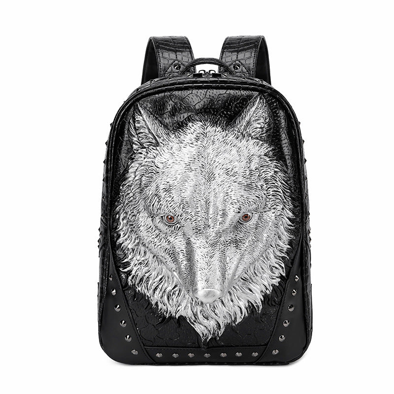 Mochila con cabeza de lobo punk y estampado 3D para el hombro