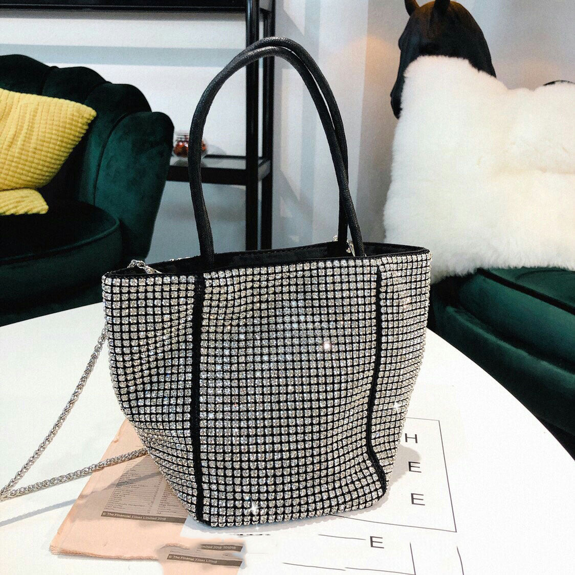 Bolso de mano de noche con diamantes de imitación brillantes para mujer, bolsos de hombro con cadena de diamantes de moda de lujo