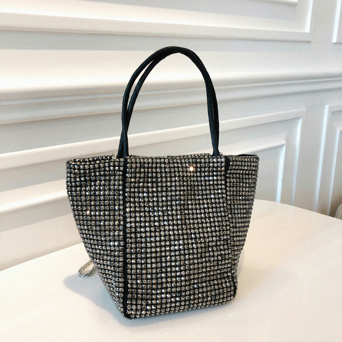 Sac à main de soirée en strass pour femmes, sac à bandoulière de luxe à chaîne et diamants