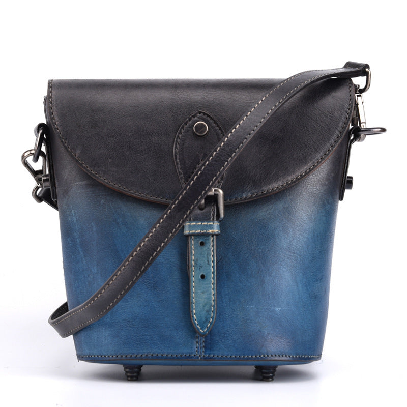 Retro Style Ladies Large-capacity Rubbing Craft Top Layer Cowhide Bucket Bag