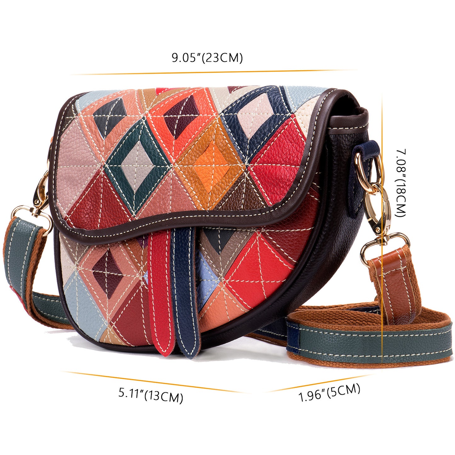 Women's Leather Shoulder Bag Ethnic Style Rhombus Diagonally Across The Toe-layer Cowhide Saddle Bag Wholesale