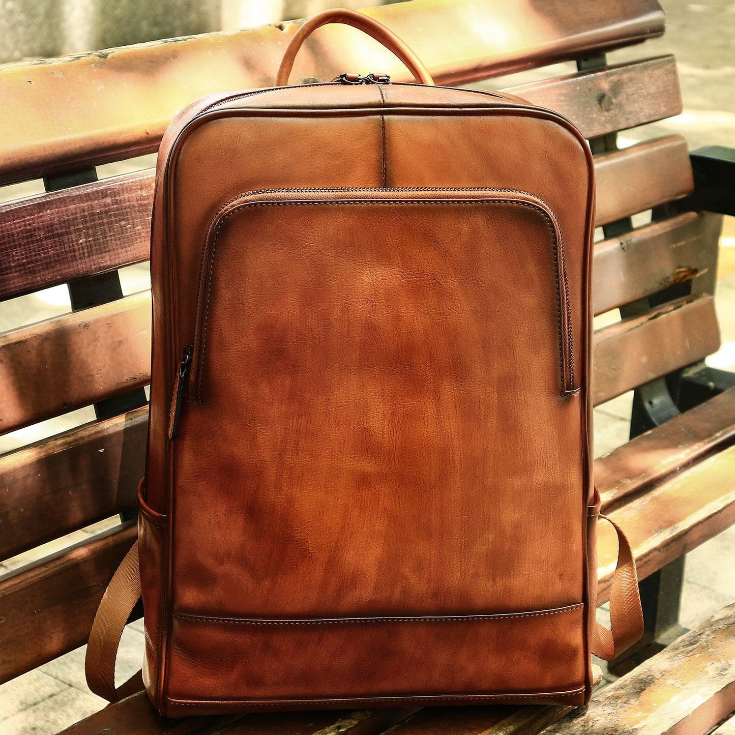 Colored Tree Cream Leather Top Layer Cowhide Backpack