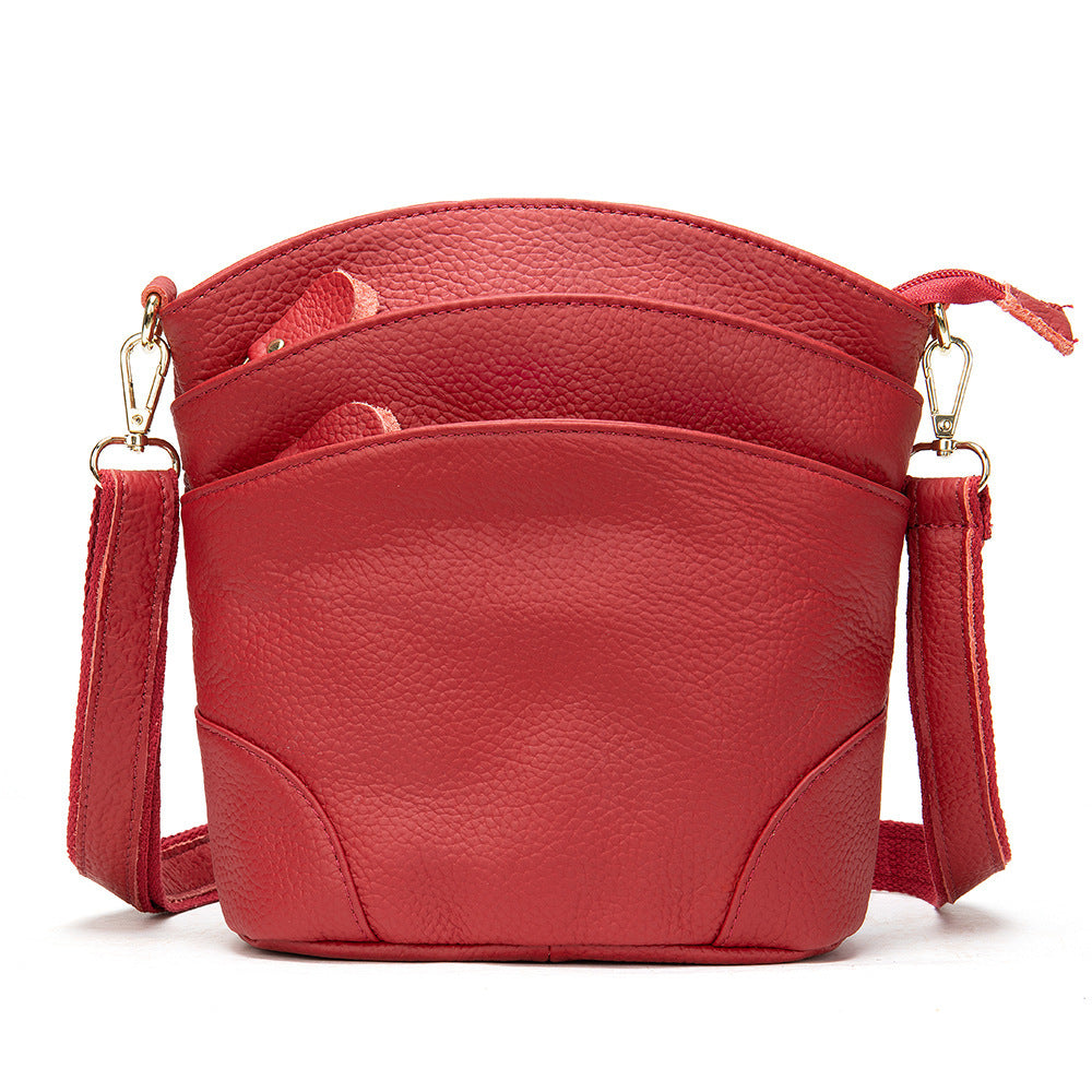 Top Layer Leather Crossbody One-shoulder Bucket Bag