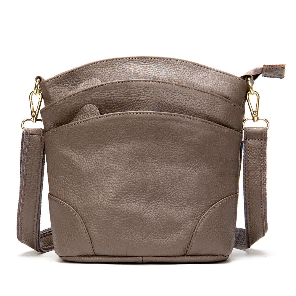 Top Layer Leather Crossbody One-shoulder Bucket Bag