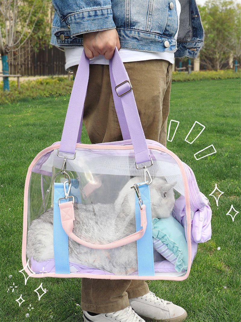 Sac de plage transparent Macaron pour chat en diagonale sur le sac de plage pour chat