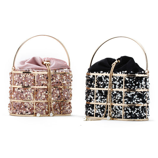 Nouveau sac de dîner portable Net Celebrity Fashion Sac seau creux en métal à paillettes