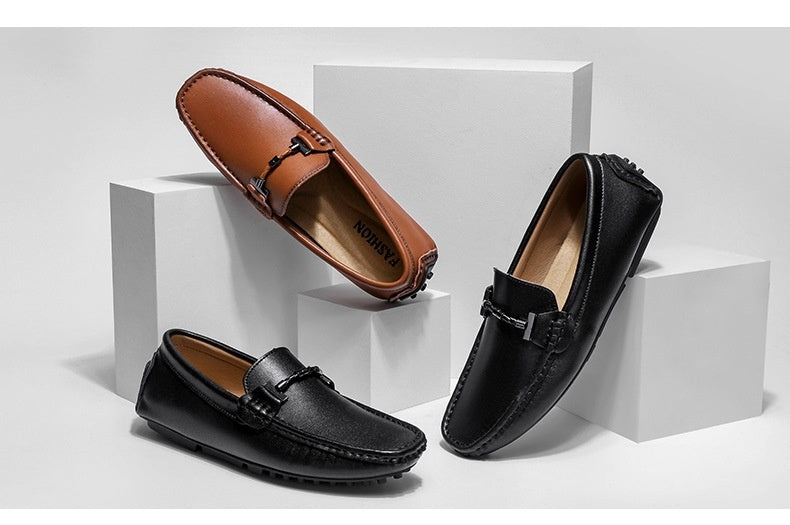 Zapatos casuales de cuero de moda británica de talla grande para hombre