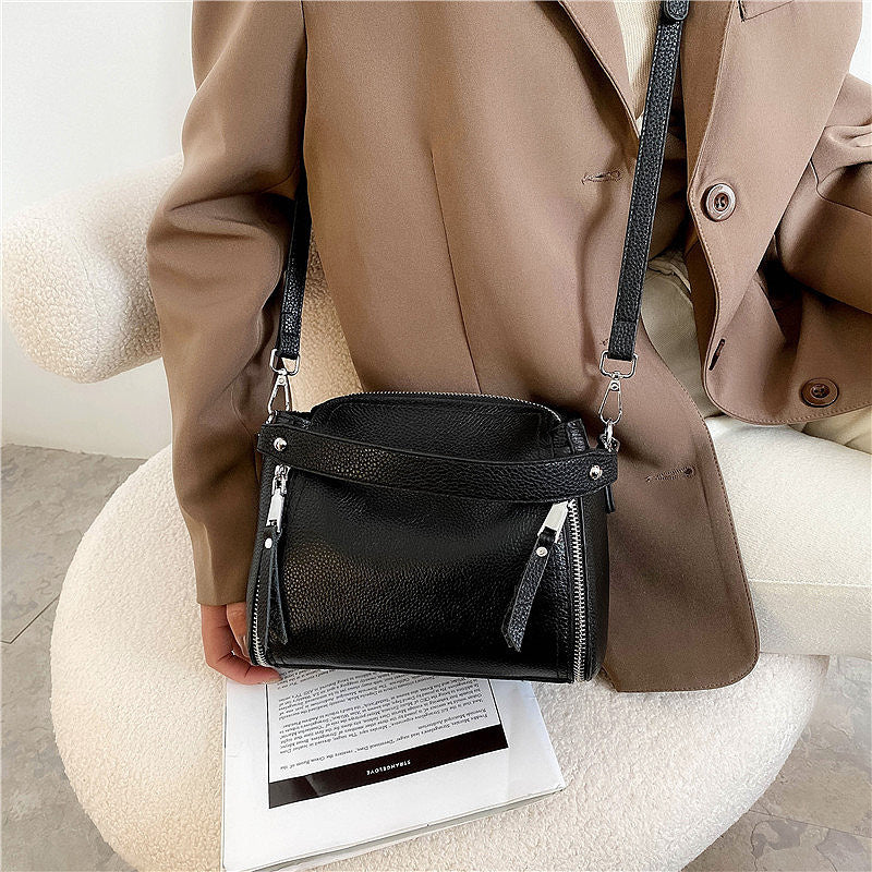 Bucket Trendy Simple Top Layer Cowhide Messenger Bag