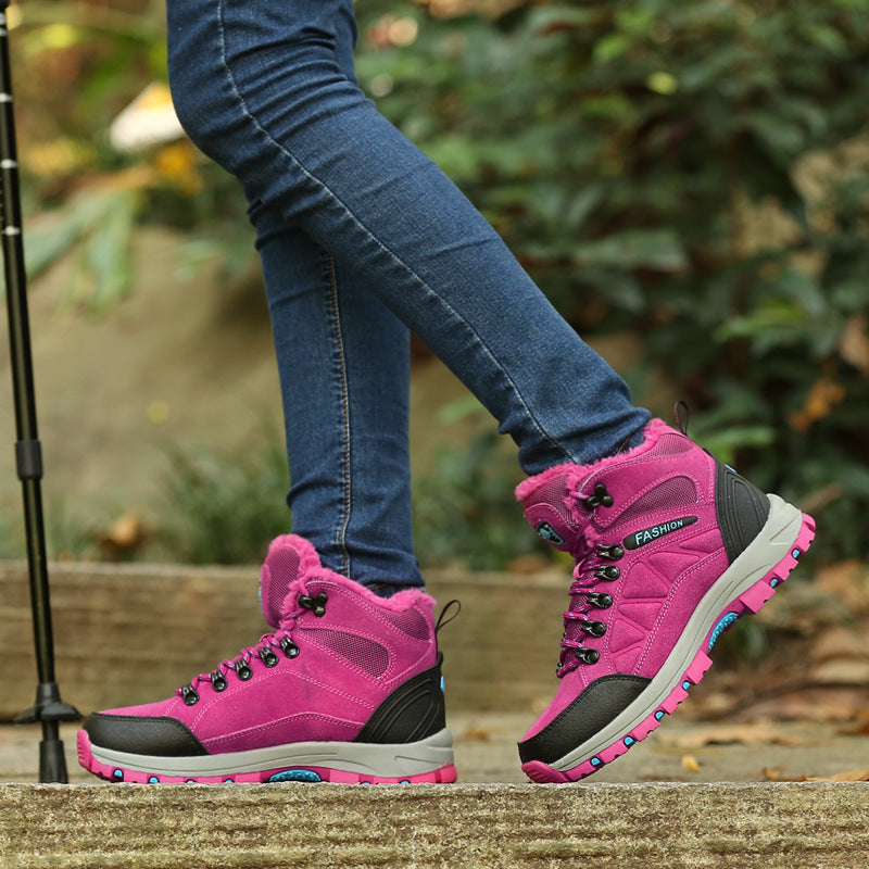 Chaussures de randonnée Chaussures de randonnée en plein air Baskets montantes Chaussures pour femmes en cuir de vache doublées de polaire