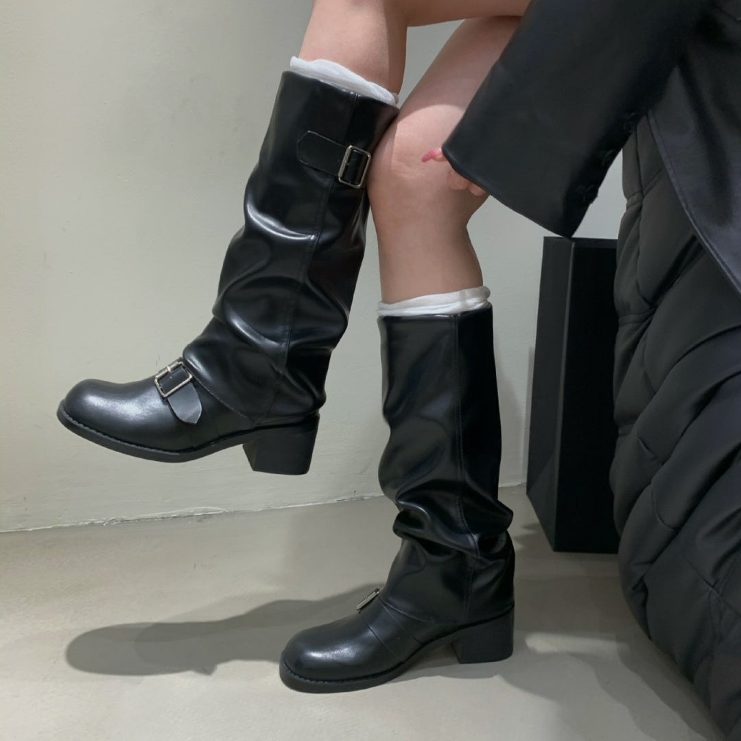 Botas de pelo plisado estilo americano para mujer