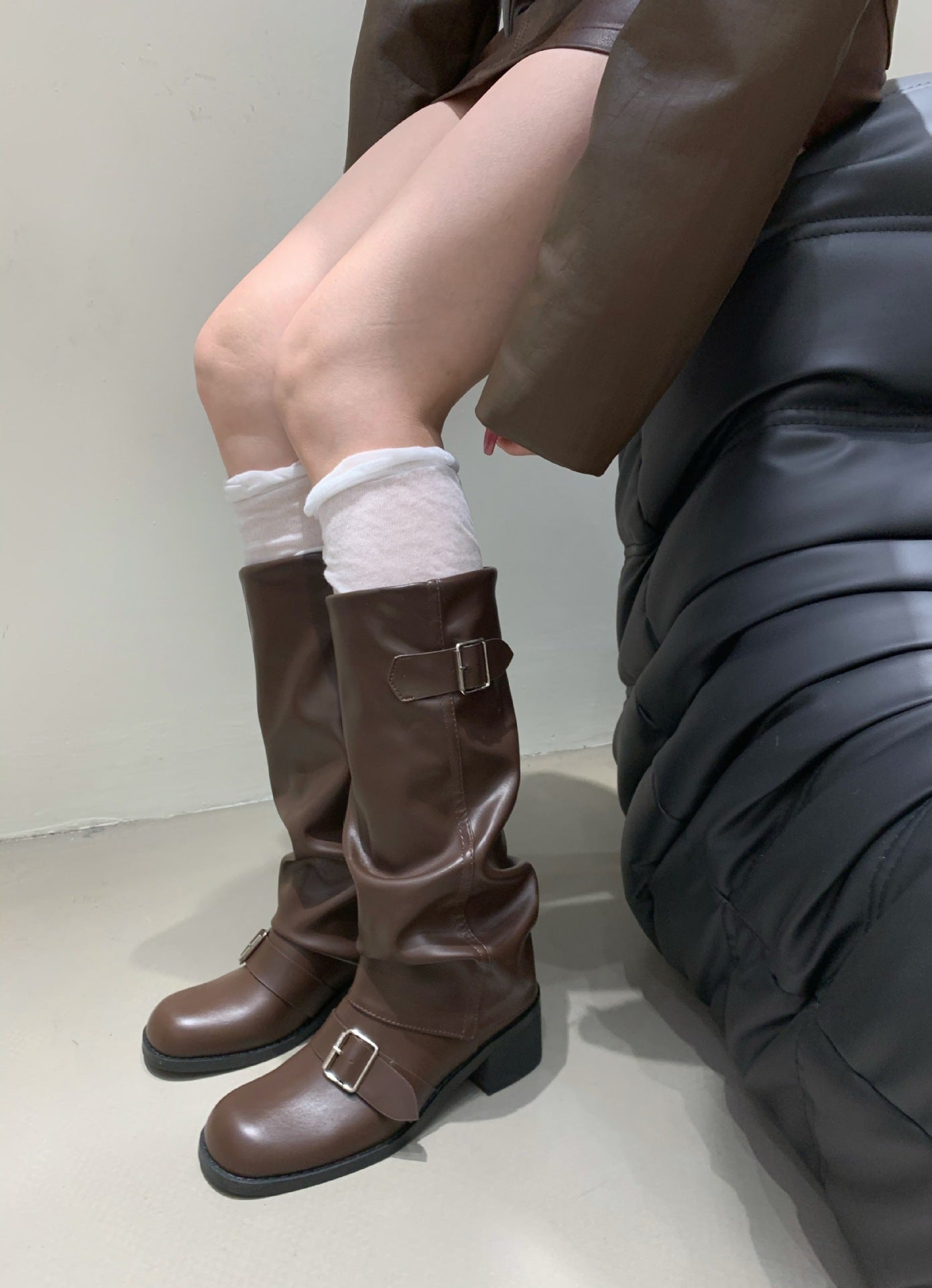 Botas de pelo plisado estilo americano para mujer