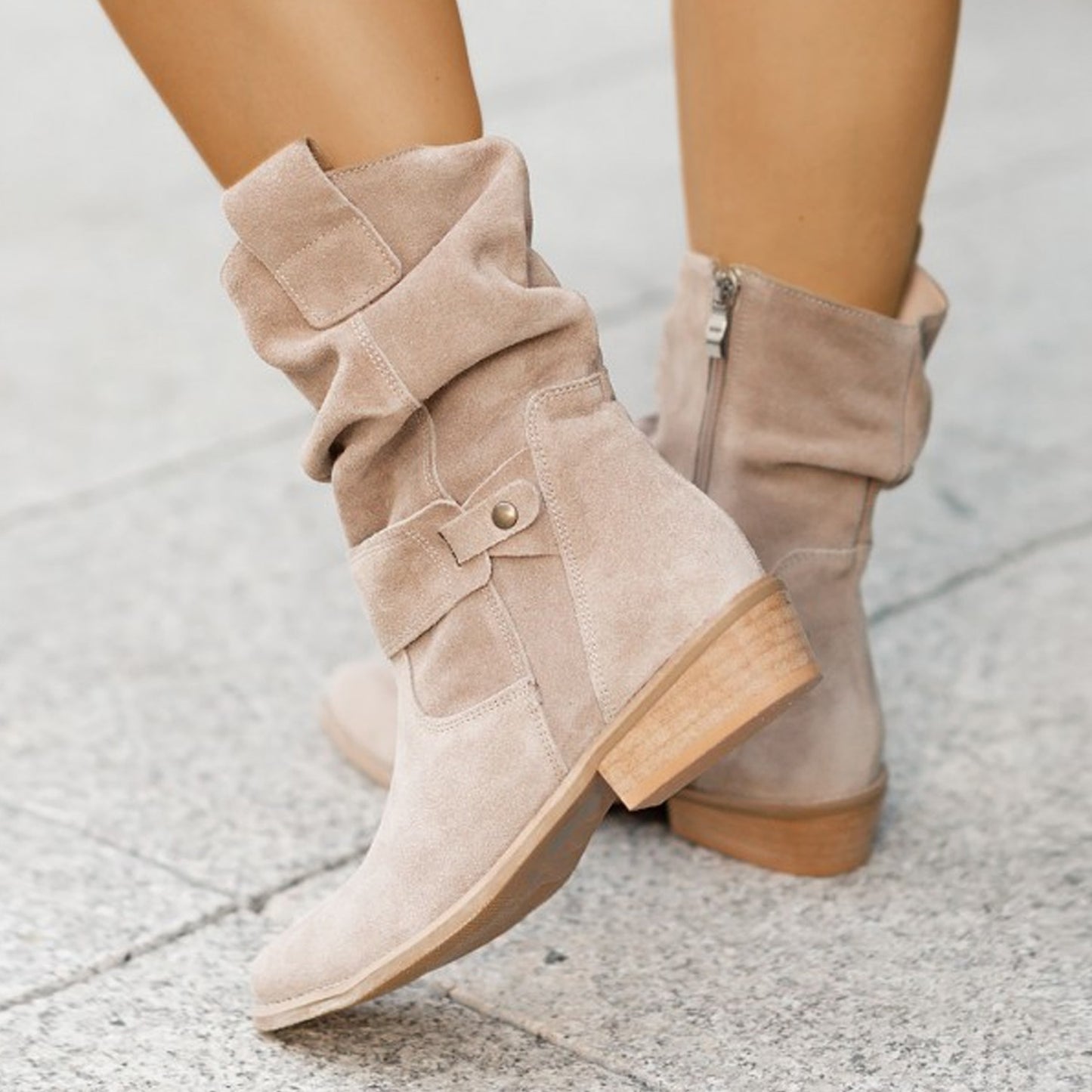 Women's Low Heel Suede Short Boots