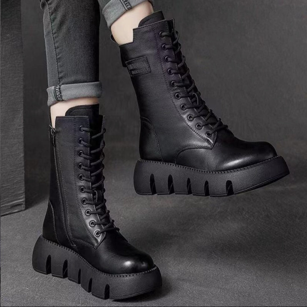 Botas de charol estilo retro estilo británico cómodas de tacón bajo con forro polar para otoño e invierno