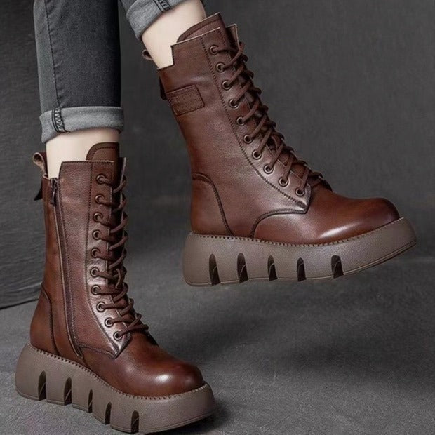 Botas de charol estilo retro estilo británico cómodas de tacón bajo con forro polar para otoño e invierno