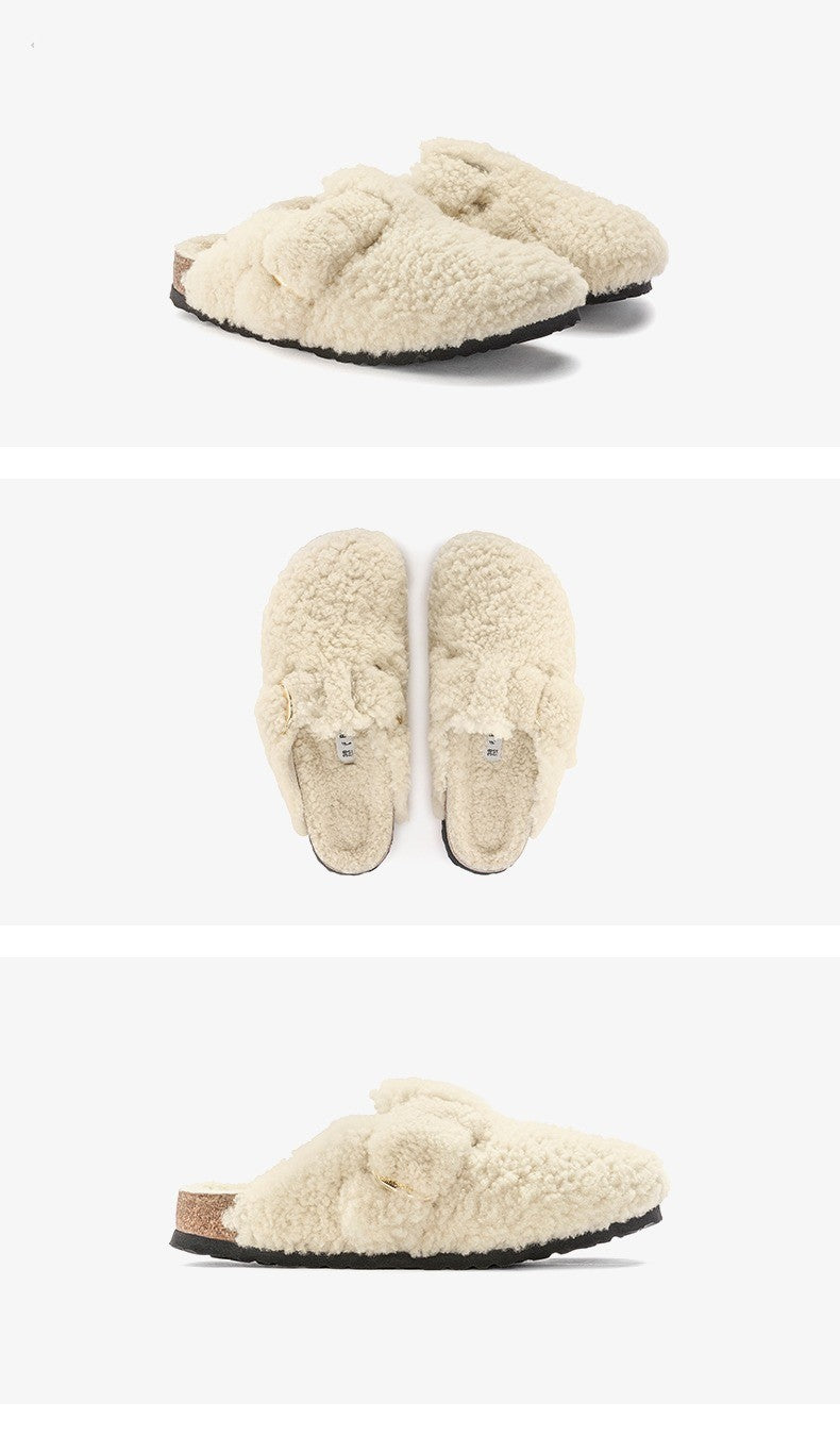 Women's Fleece-lined Baotou Cork Fluffy Slippers