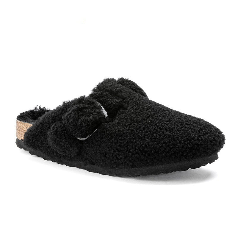 Women's Fleece-lined Baotou Cork Fluffy Slippers