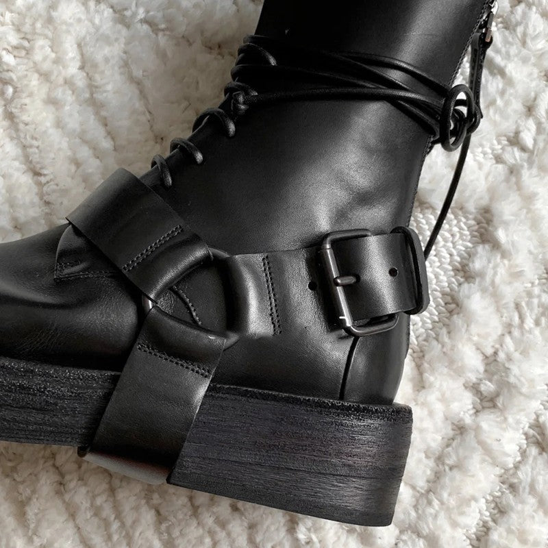 Women's Side Zipper Lace-up Ankle Boots