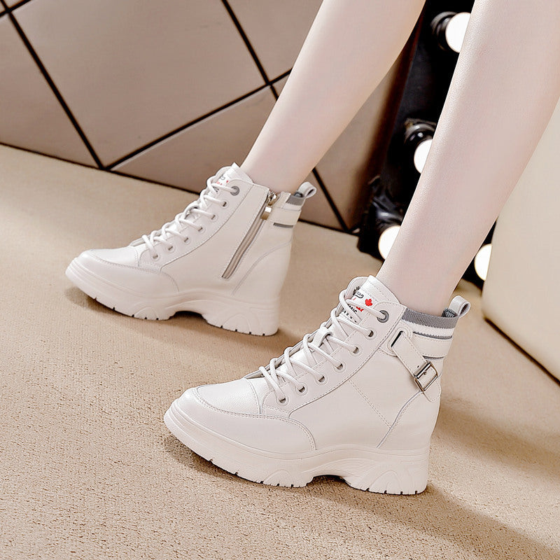 Leisure Height Increasing Insole Lace-up Side Zip Short Tube Boots