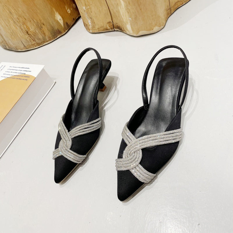 Rubber Water Diamond Decorations Pointed Stiletto Heel Back Strap Sandals