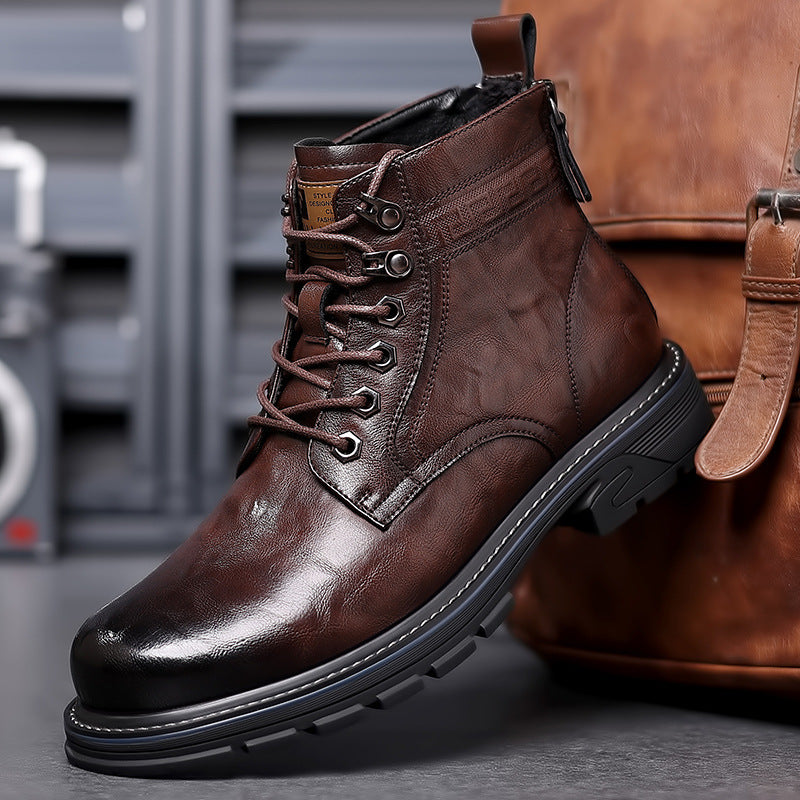 Bottes en cuir doublées de polaire vintage pour l'extérieur pour hommes