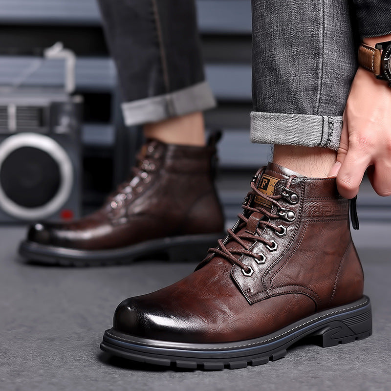 Bottes en cuir doublées de polaire vintage pour l'extérieur pour hommes