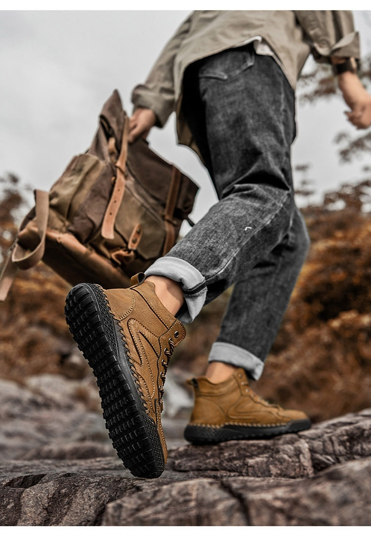 Zapatos de hombre de caña alta de cuero con forro polar para invierno