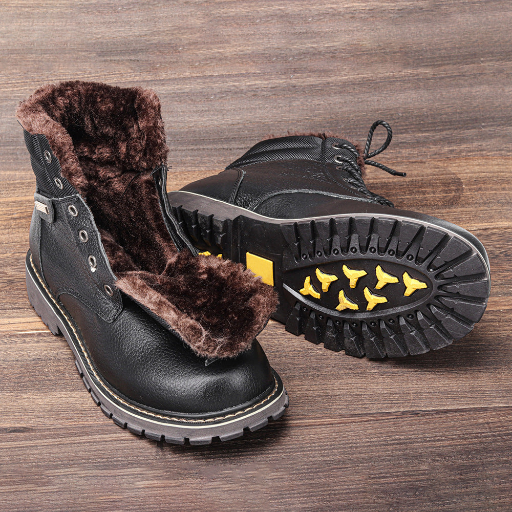 Plus Size Men's Real Leather With Fleece Lining Snow Boots