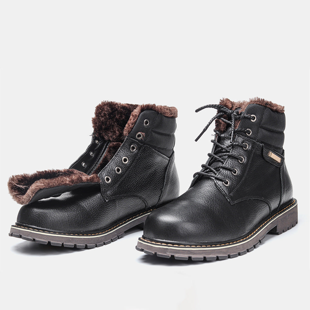 Bottes de neige en cuir véritable avec doublure en polaire pour hommes de grande taille