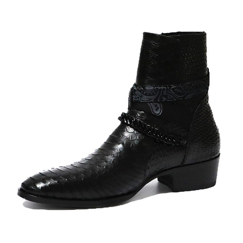 Botas Chelsea Hombre Piel Serpentina Flor Puntiaguda