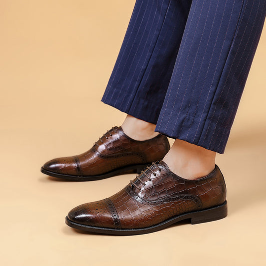 Zapatos Oxford de cuero genuino tallado en relieve para uso formal de negocios