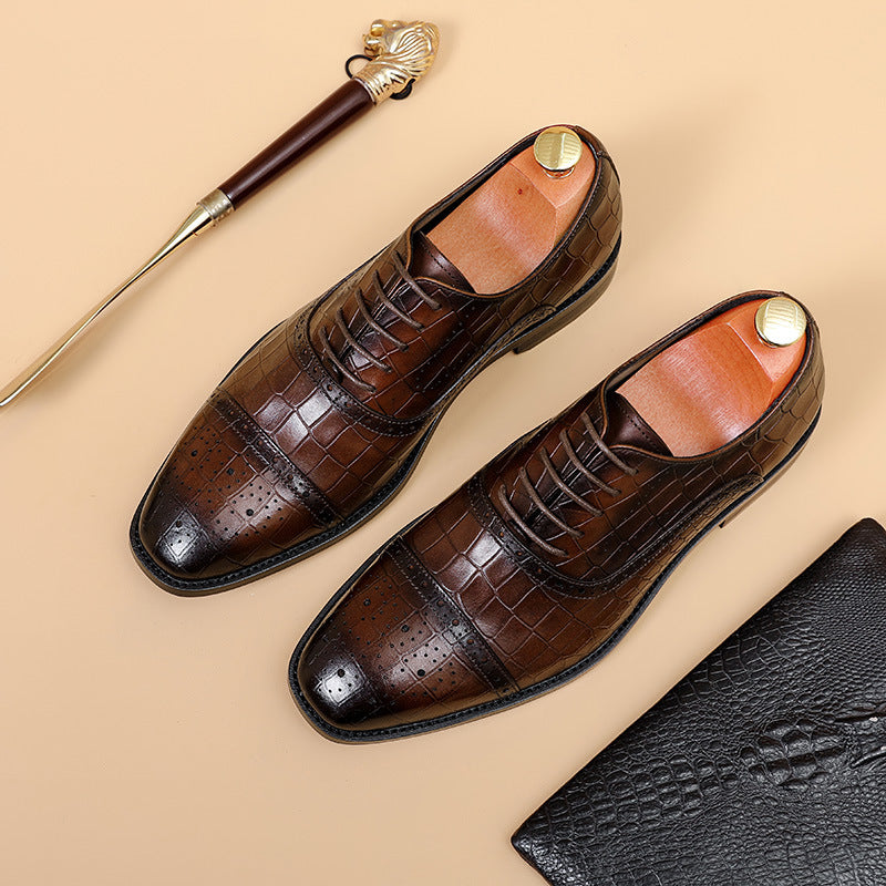 Chaussures Oxford en cuir véritable sculptées en relief pour tenue de soirée professionnelle