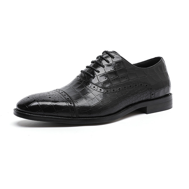 Business Formal Wear Embossed Carved Genuine Leather Oxford Shoes