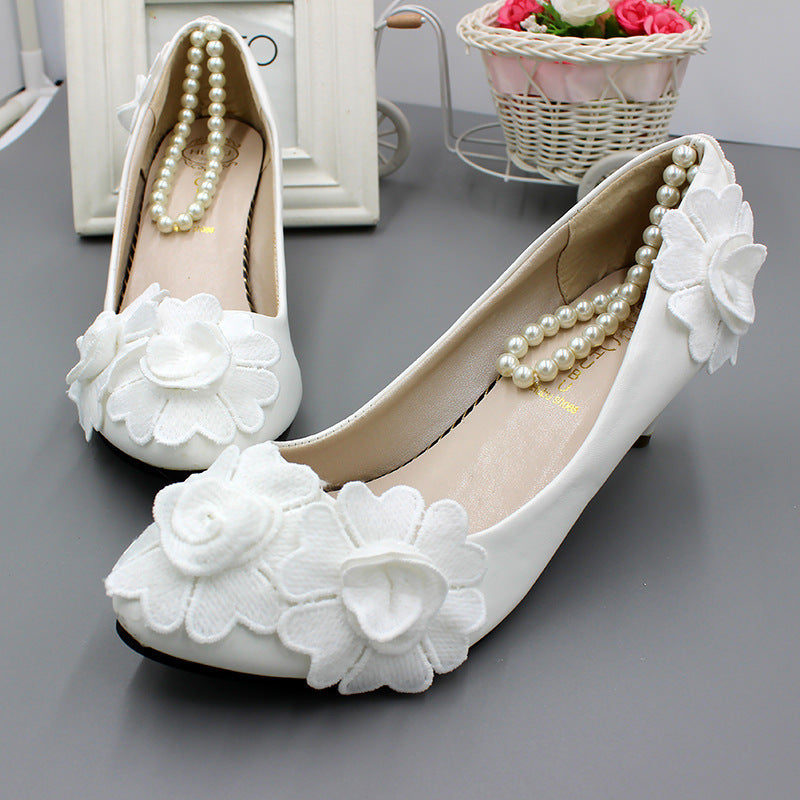 White Anklet Large Size Women's Wedding Shoes