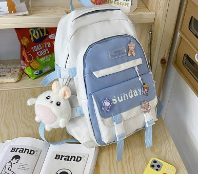 Women's Design Contrast Color Niche Backpack Girl Mori Japanese Style Male High School Student Simple College Students Bag